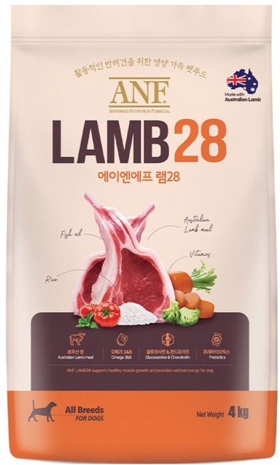 ANF 전연령 강아지 램28 건식사료, 양, 4kg, 1개