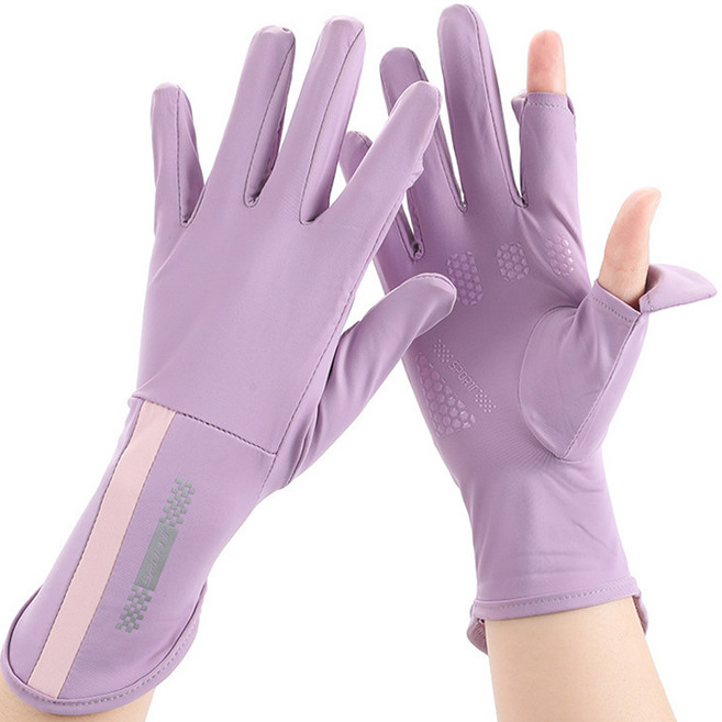 하루리빙 여성용 자외선차단 운전 터치 장갑 양손 착용 세트, 퍼플