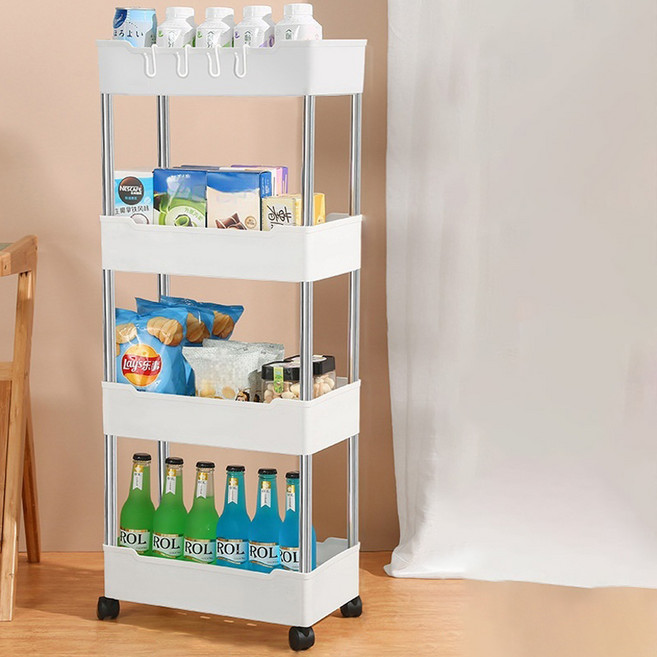 바닥 다층 와이드 트롤리 와이드, 화이트, 4단