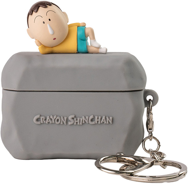 pokamori 蠟筆小新 無聊 3D 公仔 矽膠 AirPods 鑰匙圈 保護殼 阿呆, 混合色, AirPods Pro 1 / 2代