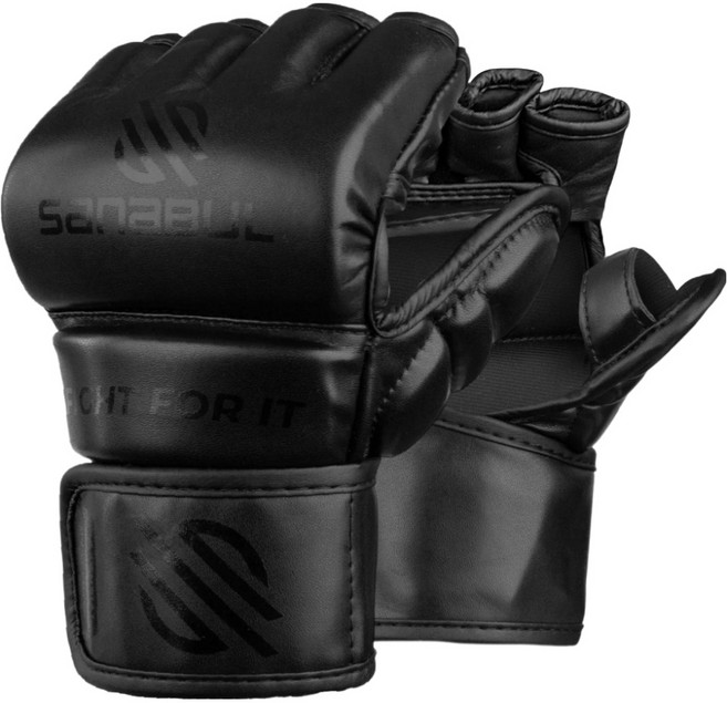 사나불 에센셜 MMA 오픈핑거 백글러브 양손착용 세트, 블랙 + 블랙, 1세트