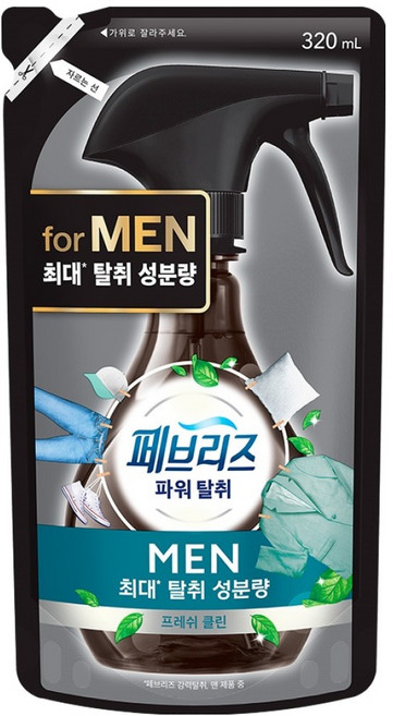 페브리즈 남성용 섬유탈취제 프레쉬 클린향 리필, 320ml, 1개
