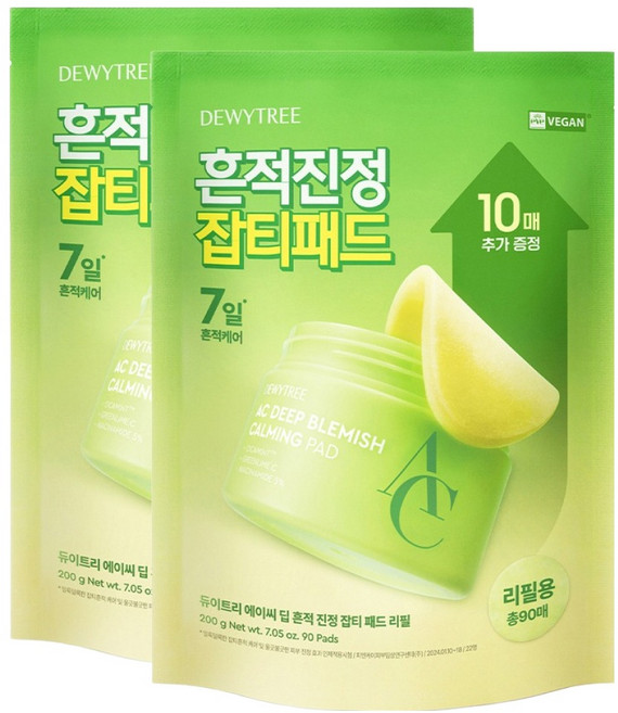 듀이트리 AC 딥 흔적 진정 잡티 패드 리필 200g, 90매입, 2개