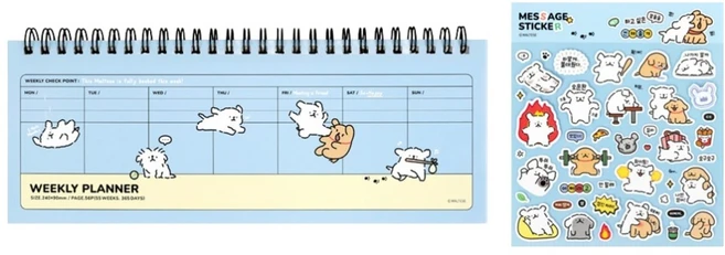 몰티즈 스프링 위클리 플래너 + 메시지 스티커 세트, 블루, 1세트 - 쿠팡