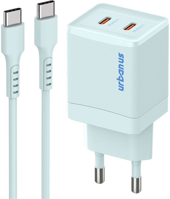 어반어스 GaN 45W 미니 C타입 2포트 PD PPS 초고속 충전기 60W C to C 케이블 1.5m, 블루, 1개