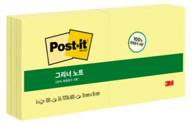 포스트잇 쓰리엠 그리너노트, 노랑, 1개, 600매