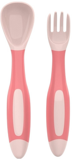 빅벅 이유식 떠먹는 스푼 + 포크 세트, 분홍색, 1세트