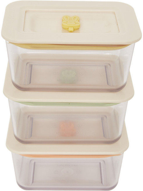 네스틱 토끼 볼 직사각 이유식용기 3종 세트, 350ml, 혼합색상, 1세트