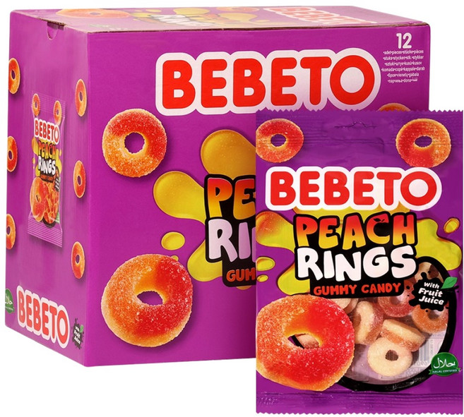 BEBETO 水蜜桃風味戒指軟糖 12入, 1個, 80g