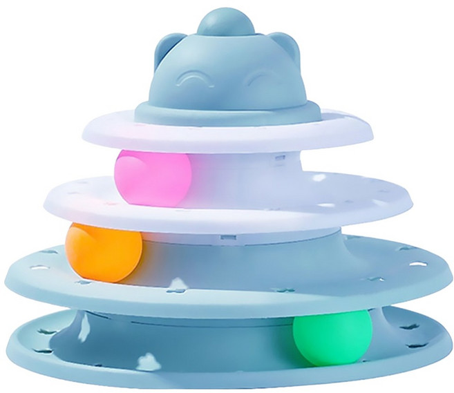 寵物夢工廠 三層軌道貓咪益轉盤, 藍色, 1個
