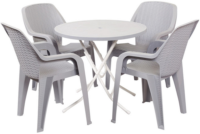 지오리빙 라탄 테이블 원탁 + 팔걸의 의자 4p 세트 고객직접설치, 그레이