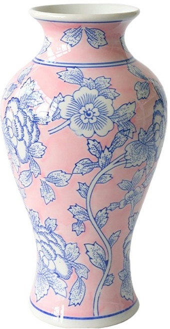 Mabso Shop 千畫白瓷 藍色花卉 粉紅色 長型花瓶 BRP1743, 混合顏色