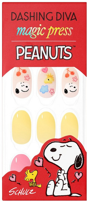 데싱디바 매직프레스 크레용 스누피 네일팁 레귤러 오발, 핑크 + 옐로우 + 누드, 1세트