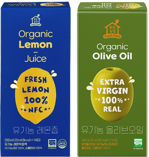 맑은농장 올리브오일 10ml x 14p + 레몬즙 20ml x 14p 세트, 1세트