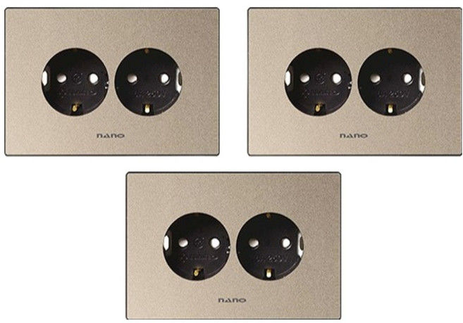 nano Monogold 簡約現代設計 獨特色彩 室內裝潢 橫式嵌入式插座 2孔 黑色, 3個