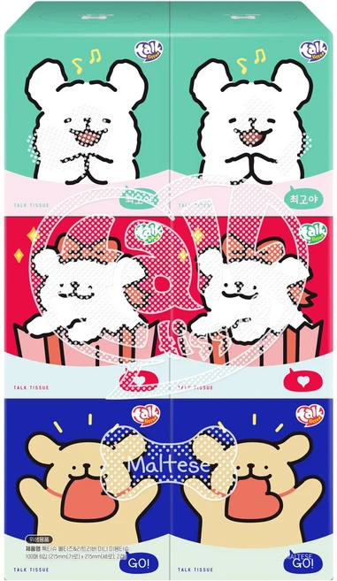 톡티슈 몰티즈 & 리트리버 미니 미용티슈 2겹 100p x 2개 x 3종 세트, 100매, 6개 - 쿠팡