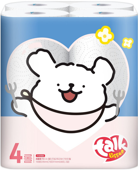 톡티슈 몰티즈 & 리트리버 키친타월 150p, 4롤, 1개