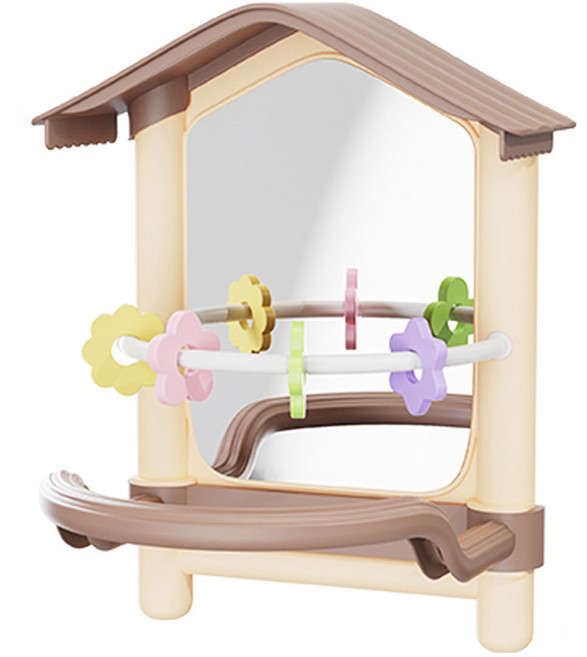 랜보어 앵무새 거울 모빌 장난감 FREE, 브라운, 1개