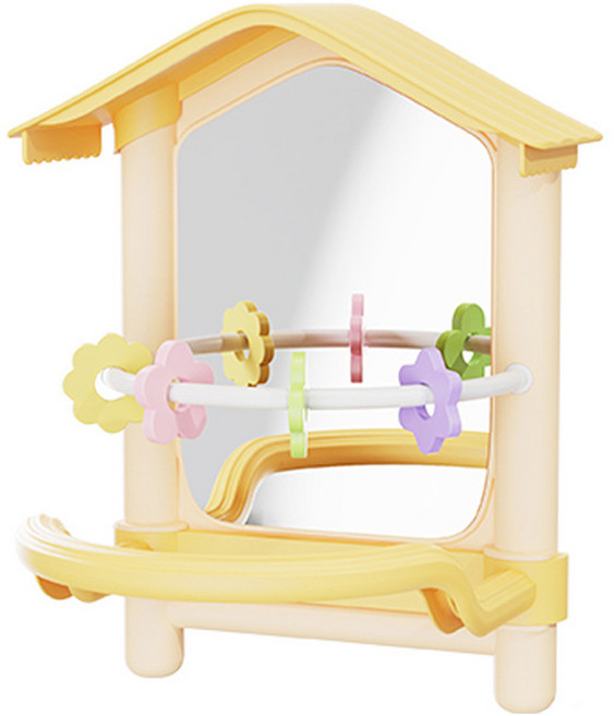 랜보어 앵무새 거울 모빌 장난감 FREE, 옐로우, 1개