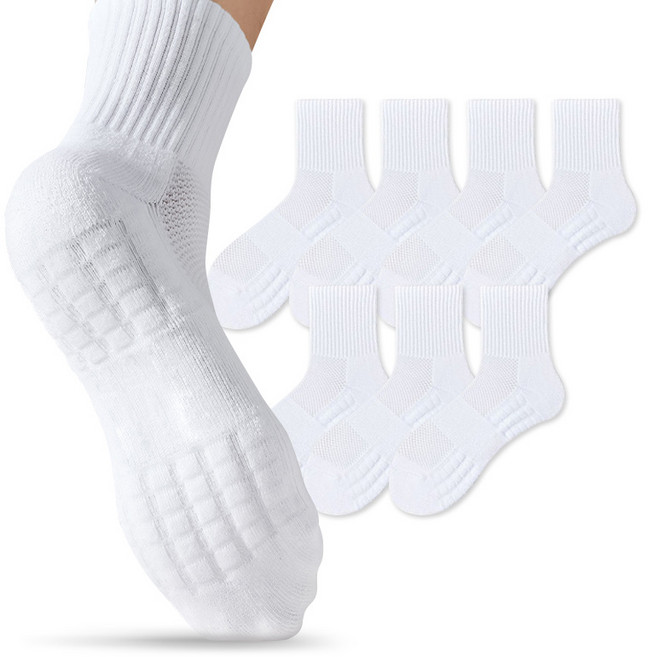롱런해빗 삼중 쿠션 중목 스포츠 양말 7켤레 세트, 화이트, 1세트
