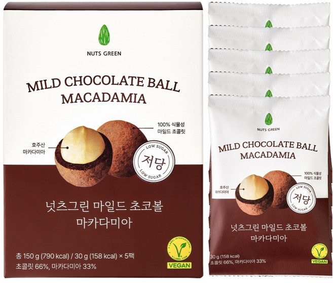 넛츠그린 저당 마일드 초코볼 마카다미아, 1개, 150g