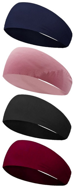 알티오라 땀흡수 좋은 와이드 러닝 헬스 헤어밴드 4종 세트, 네이비블루, 와인, 핑크, 블랙, 1세트