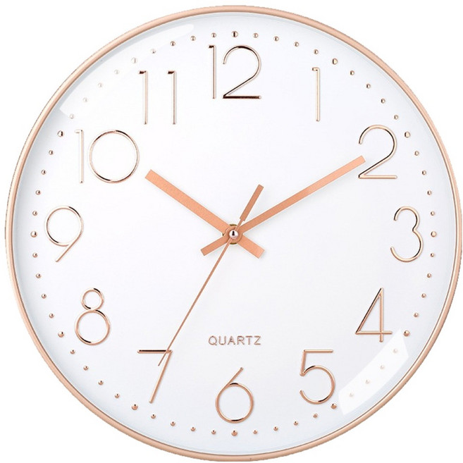 12吋簡約設計石英掛鐘/大數字靜音時鐘 30cm, 白色