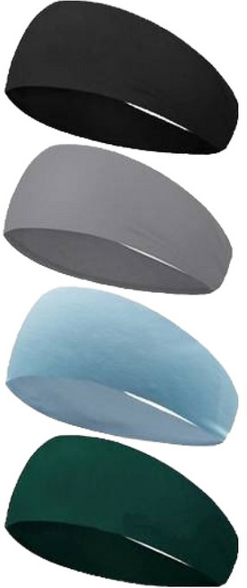 알티오라 땀흡수 좋은 와이드 러닝 헬스 헤어밴드 4종 세트, 블랙, 그레이, 딥그린, 스카이블루, 1세트