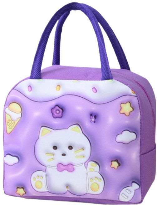 KODACHIEF 레어한 보온 도시락가방, 보라색 고양이, 1개