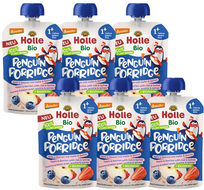 홀레 유기농 오트밀 퓨레 펭귄 포리지, 혼합맛(사과 / 딸기 / 블루베리), 110g, 6개