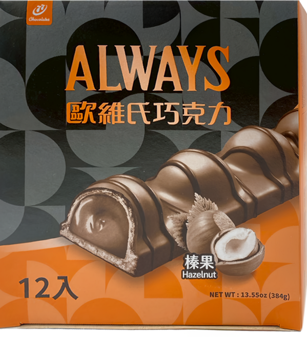 77 ALWAYS 歐維氏 榛果威化棒, 384g, 1個