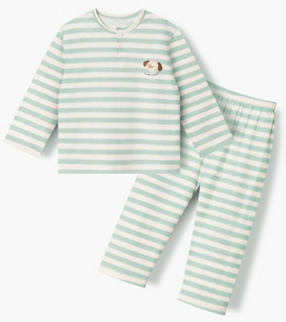 유니프랜드 아동용 ST퍼피 피치웜 수면 9부 기모 잠옷 상하의 세트