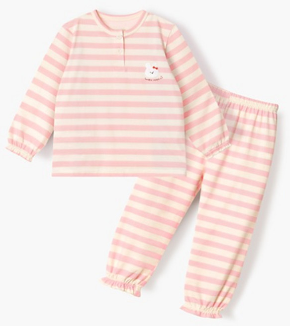 유니프랜드 아동용 ST래빗 피치웜 수면 9부 기모 잠옷 상하의 세트