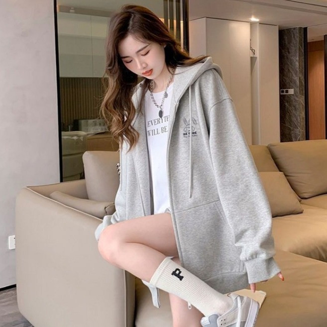 피어니스트 여성용 래빗 박시 스타일 코디 후드집업