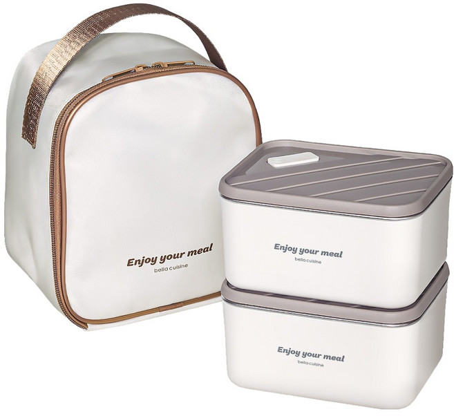 벨라쿠진 무연마제 스텐 304 도시락통 600ml x 2p + 보냉백 세트, 혼합색상, 1세트