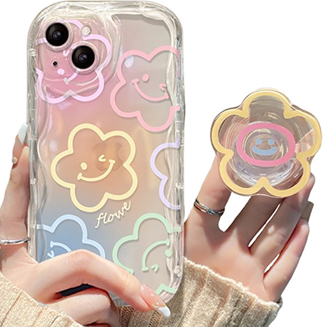 케이스틱 컬러풀 플라워 젤리 휴대폰 케이스 + 스마트톡 세트