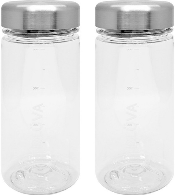블루바 눈금표시 트라이탄 메탈캡 휴대용 보틀, 2개, 350ml, 실버