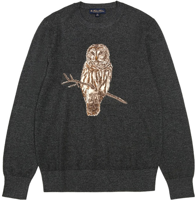 브룩스브라더스 남성용 캐시미어 아울 크루넥 스웨터