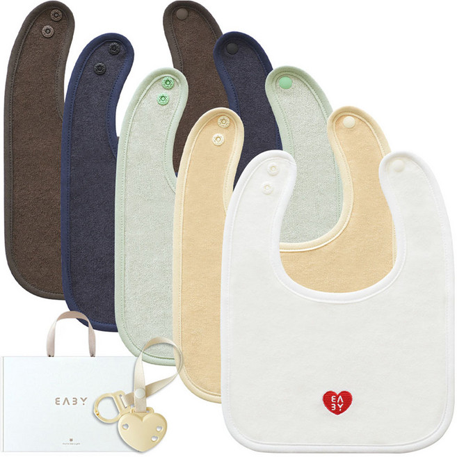 베이비앤아이 스퀘어 테리 턱받이 5종 + 홀더 세트 + 쇼핑백, C(백아이보리, 크림옐로우, 올리브, 네이비, 브라운), 1세트