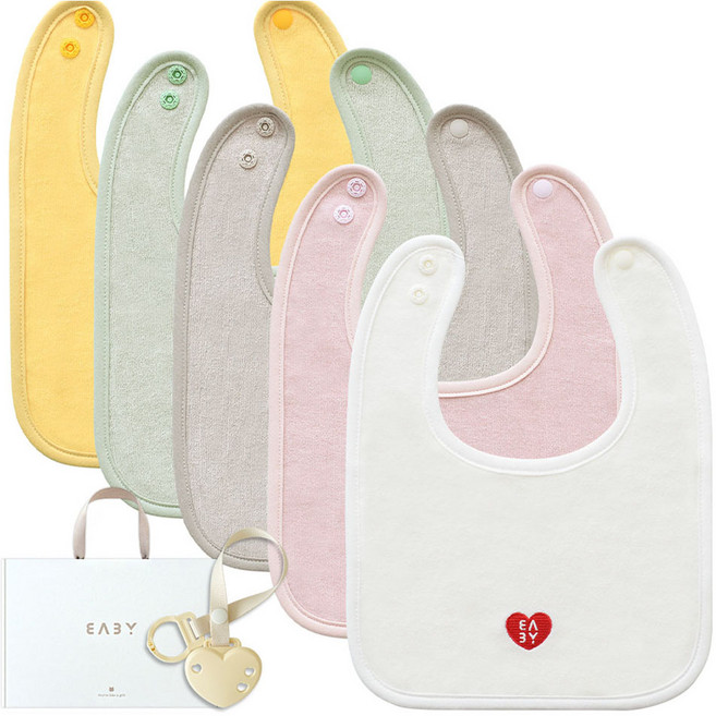 베이비앤아이 스퀘어 테리 턱받이 5종 + 홀더 세트 + 쇼핑백, A(백아이보리, 코랄핑크, 모카, 올리브, 옐로우), 1세트