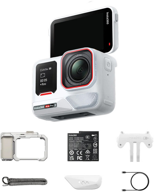 인스타360 싱글배터리 스냅샷 액션캠 Ace Pro 2, 아틱 화이트 문라이트 실버