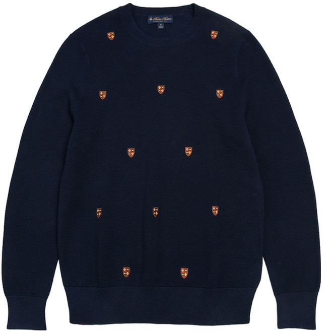 브룩스브라더스 남성용 코튼 엠브로이더리 크루넥 스웨터