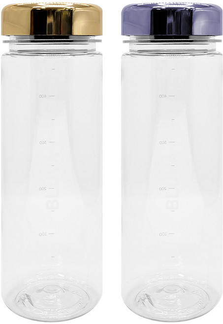 블루바 눈금표시 트라이탄 메탈캡 휴대용 보틀 2종 세트, 골드 + 퍼플, 500ml, 1세트