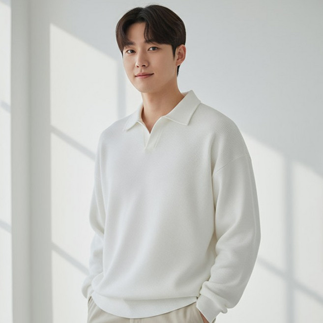 단군 남성용 컴포트 오버핏 보카시 오픈 카라 니트 LW_K039