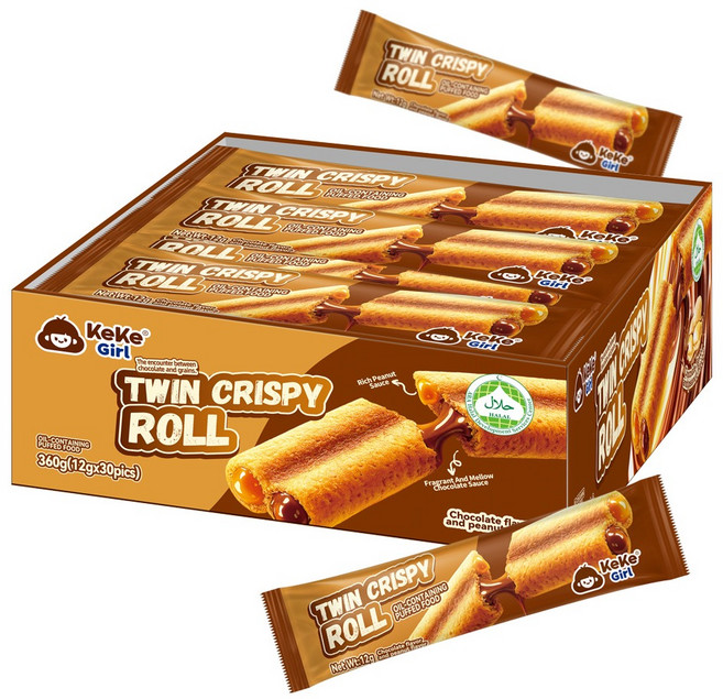 케케걸 트윈 크리스피 롤 초코 & 땅콩맛, 12g, 30개