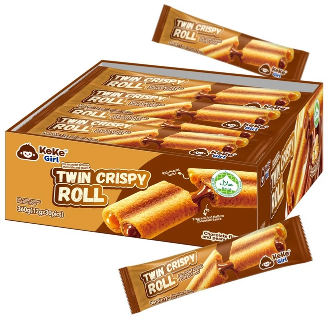 케케걸 트윈 크리스피 롤 초코 & 땅콩맛, 12g, 30개 - 쿠팡