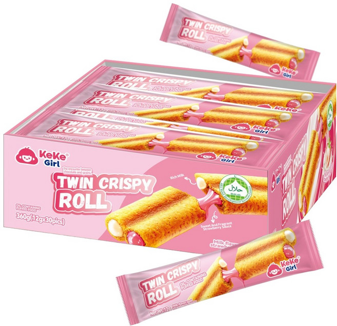 케케걸 트윈 크리스피 롤 밀크 딸기맛 30p, 360g, 1개