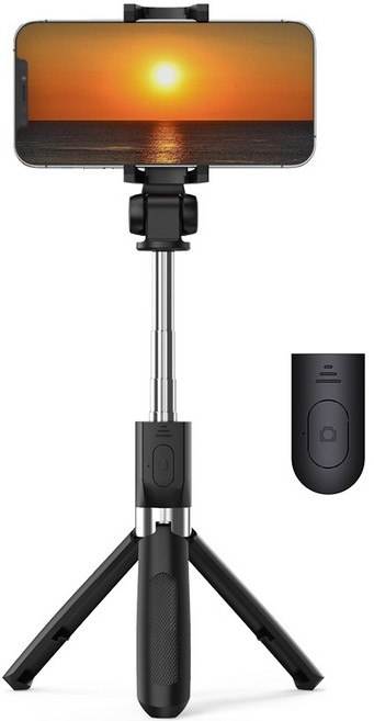 모디스 휴대폰 미니 삼각대 셀카봉 + 무선 블루투스 리모컨 세트, 블랙, 1세트, BND-RMTC-B03