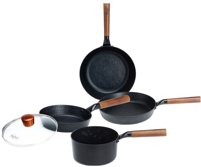 마이셰프 인덕션 포레스타 실속 프라이팬 세트, 블랙 + 브라운, 프라이팬 20cm + 28cm + 궁중팬 28cm + 편수냄비 20cm + 유리뚜껑 20cm, 1세트