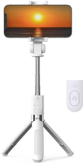 모디스 휴대폰 미니 삼각대 셀카봉 + 무선 블루투스 리모컨 세트, 화이트, 1세트, BND-RMTC-B03